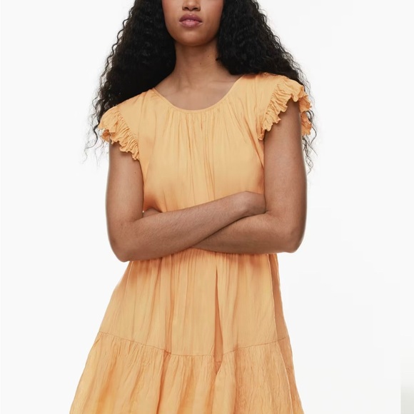 Aritzia Sidonie Tiered Babydoll Mustard light Orange Lightweight  Dress size S - Picture 2 of 9